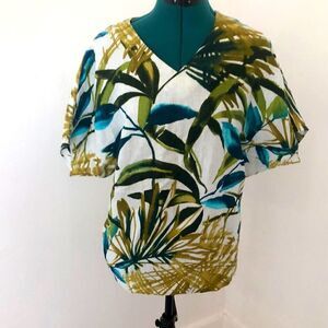 Chico’s Size 0 Unique Artsy Abstract Palm Print Linen  Blouse